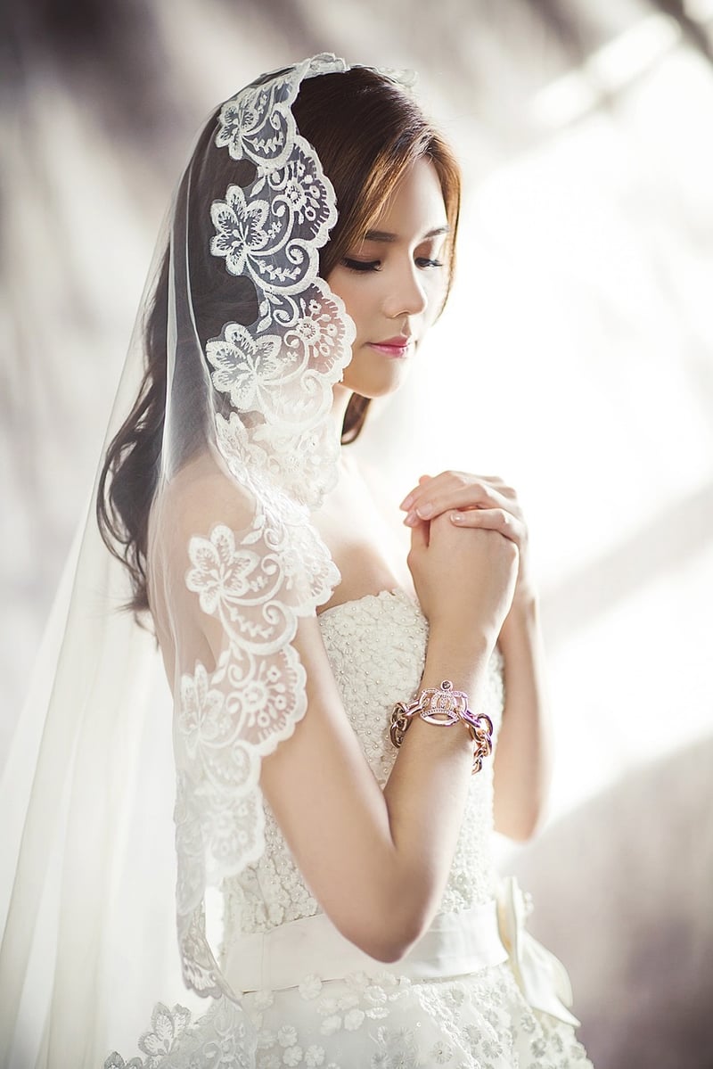 Bride in tropical wedding dress