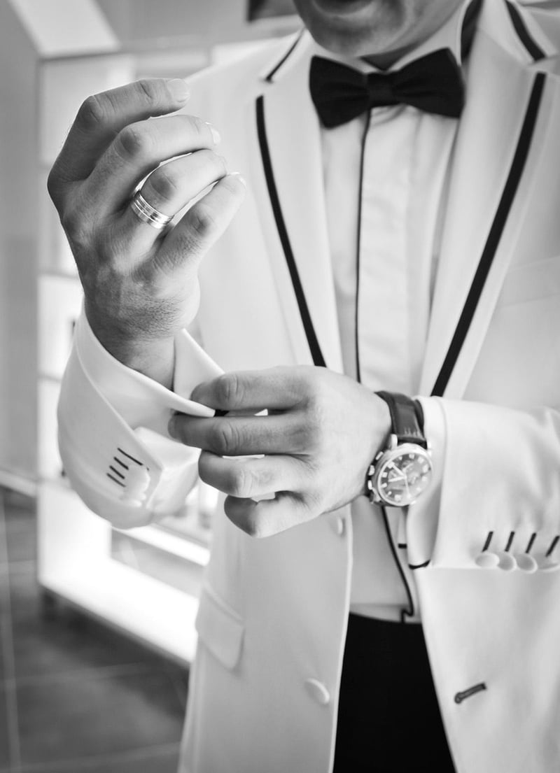 Groom in beach wedding tuxedo